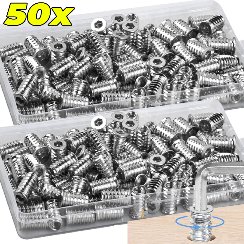 Furniture Hardware Threaded Inserts - Inserts filetés 10/50x, écrous à insérer